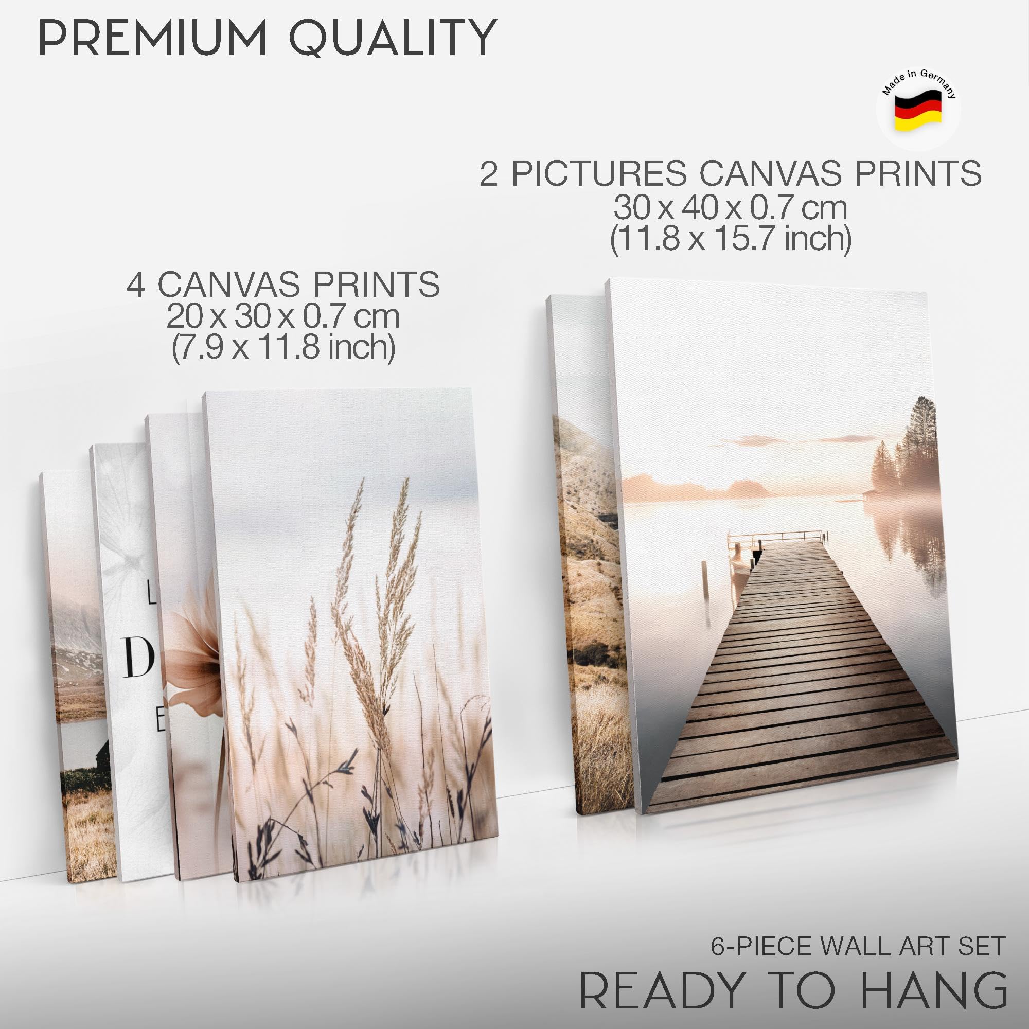 Novart Wandbilder Set Natur See Boho Beige - KEIN EXTRA RAHMEN BENÖTIGT - Modern Deko - Wohnzimmer Schlafzimmer Flur N029263a