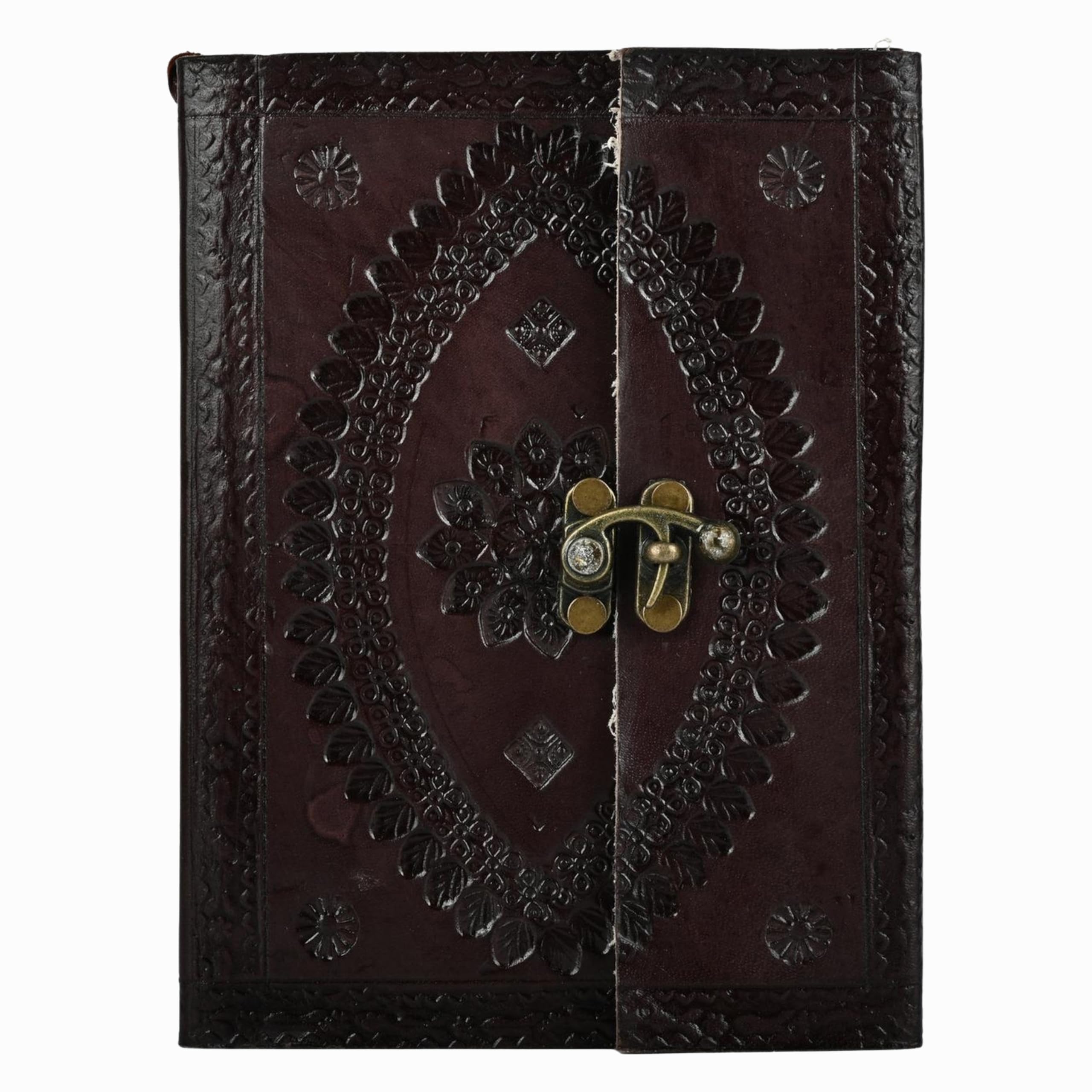 KE KanhaExports Vintage Leather Journal|Dark Brown Embossed Cover|Stone|Metal Lock|200 Pages-TRAIL-JOURNAL (4.25 x 6.25 inch) 1