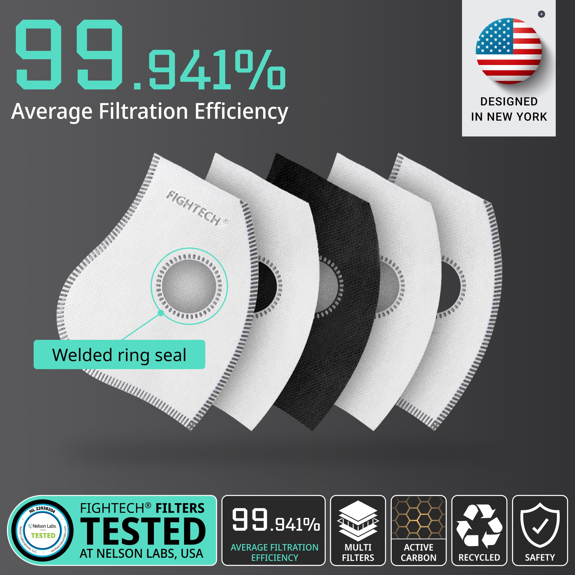 FIGHTECH - Juego de 6 filtros de carbón activado con protección antivaho