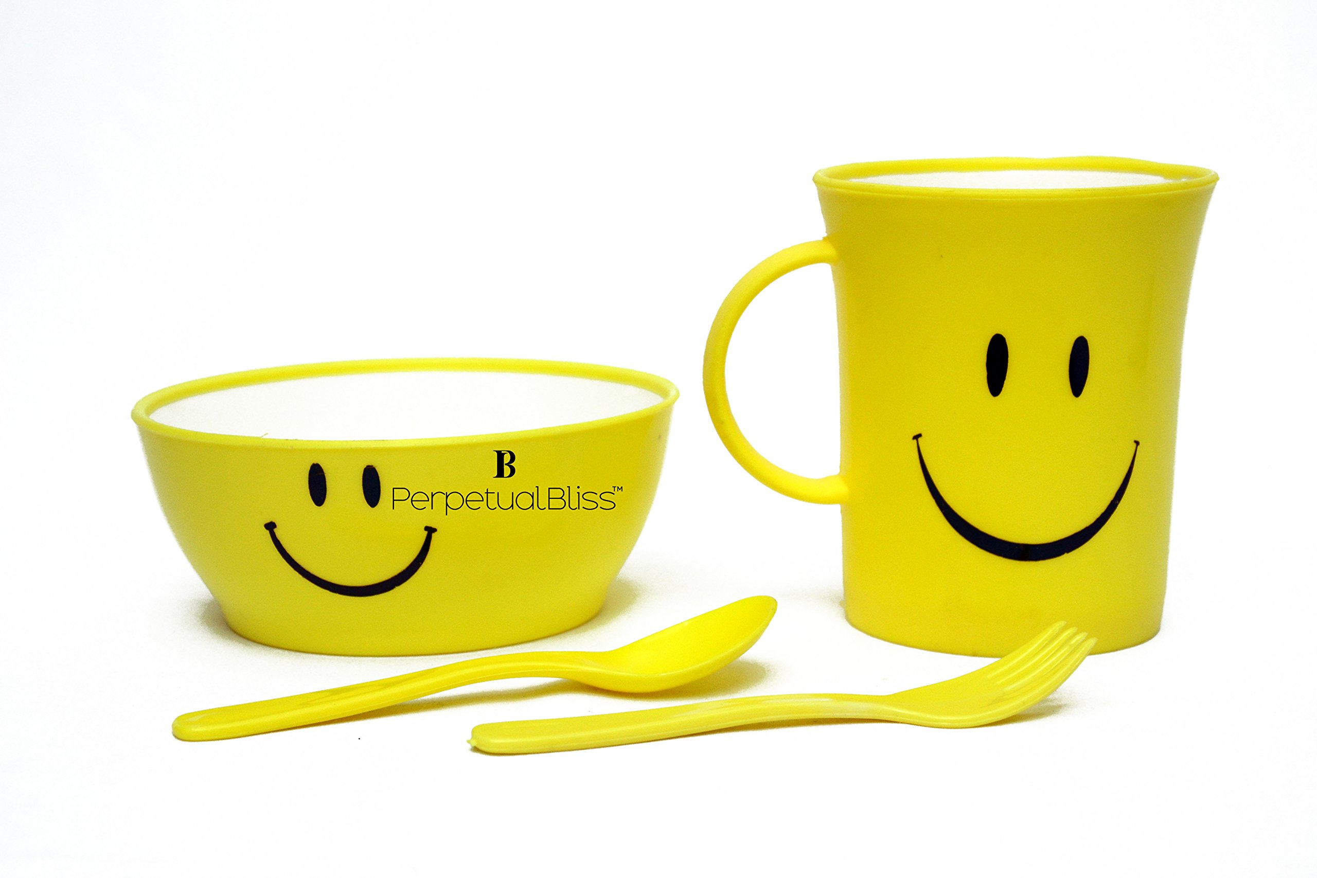 (One Piece) Fancy Smiley Mug with Bowl with Spoon with Fork for Kids/Shakes/Juices/Coffee/Birthday Return Gifts