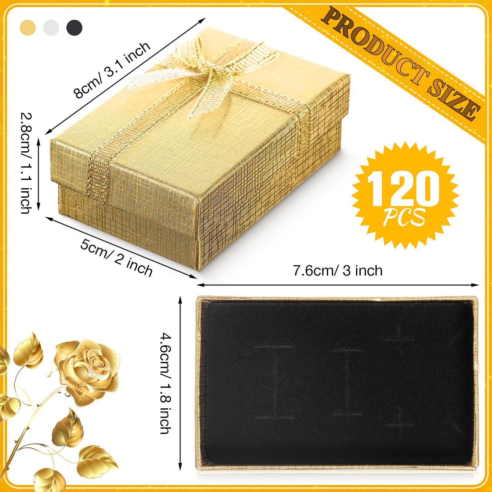 Resurhang 120 Stück Weihnachts-Geschenkboxen für Ringe, Schmuck-Geschenkboxen, Ohrring-Box, Geschenk mit Deckel, Schleife, für Weihnachten, Jubiläen, Geschenke, 5,1 x 7,9 x 2,8 cm, 3 Farben