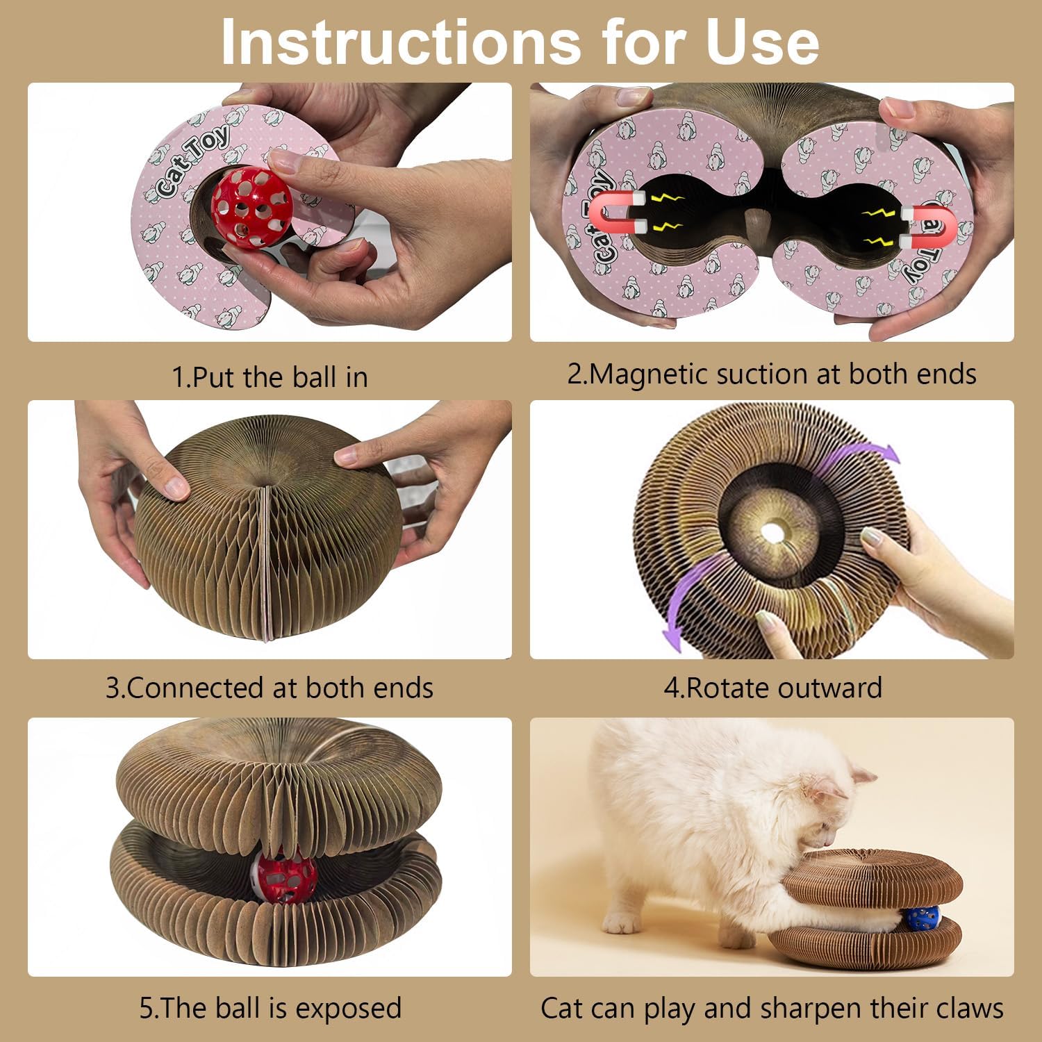 Cat Toy, Kitty Cat Scratchers for Indoor Cats Magic Organ Foldable Cardboard Cat Scratcher Kitty Toy Interactive Relieve Boredom and Exercise Brown