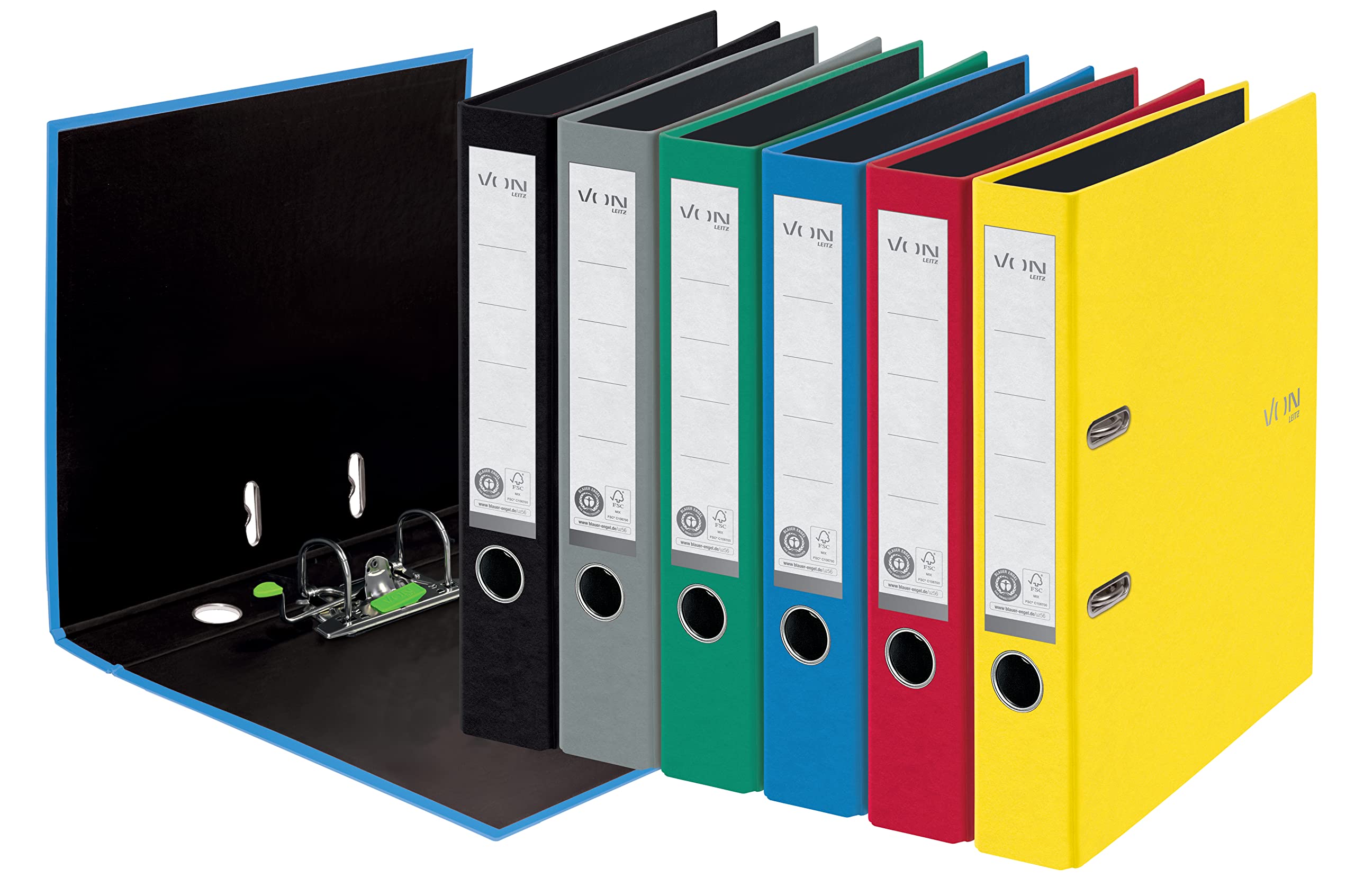 Leitz VON 10580095 Pack of 5 A4 Folders, 100% Recycled Paper, 50 mm Spine Width, for 350 Sheets, Blue Angel & FSC Certified, for School, Study & Home, Black : Buy Online