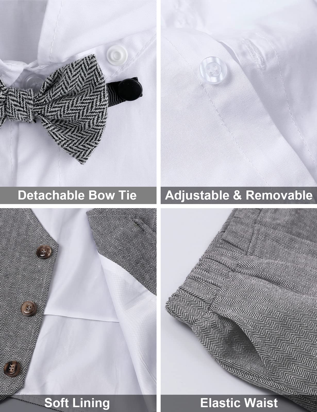 A&J Design - Juego de traje de caballero para bebés, 4 piezas, camisas, chaleco y pantalones y boinas - gris - 3-4 años