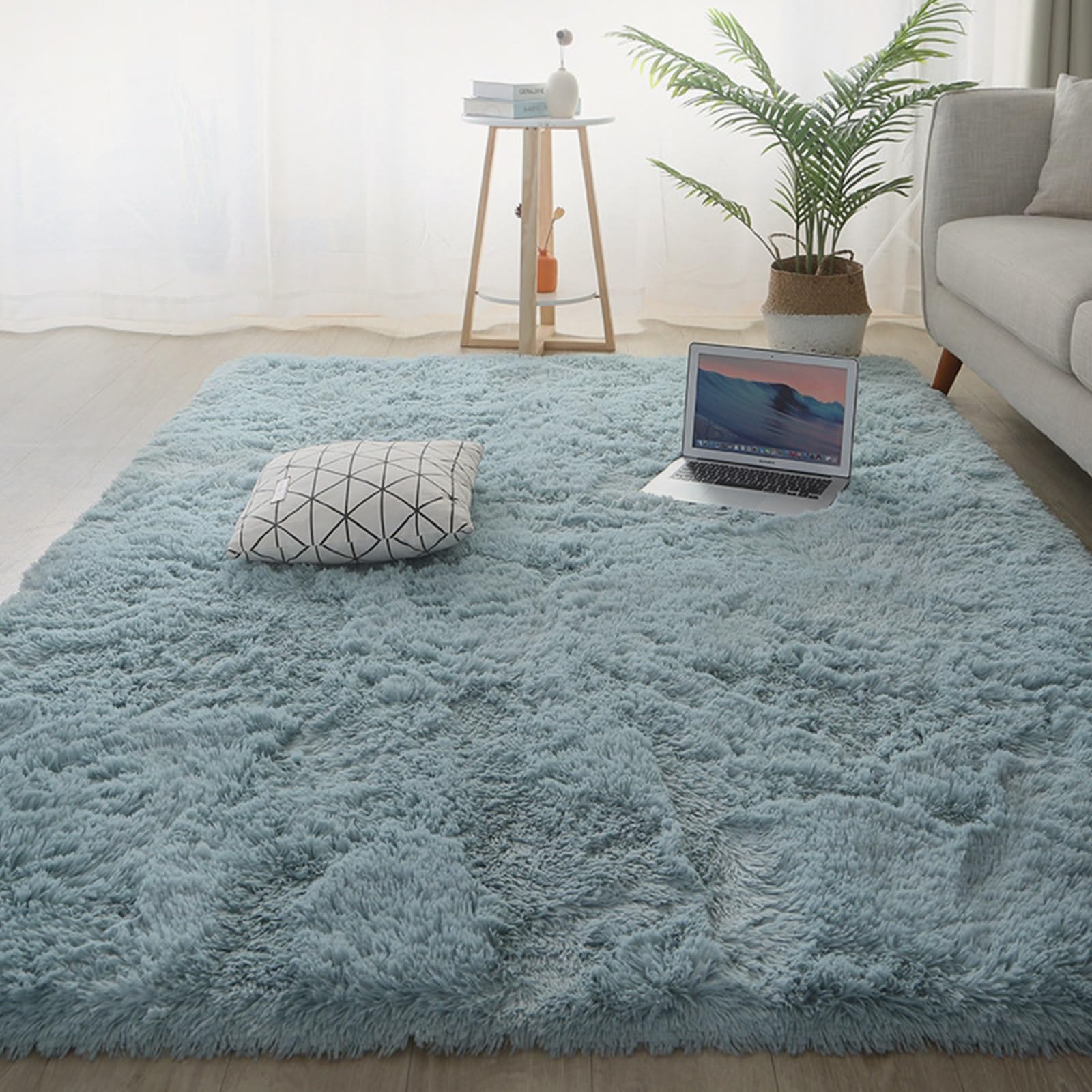 Tapis de salon bleu 155x300 cm lavable et antidérapant pour chambre moderne