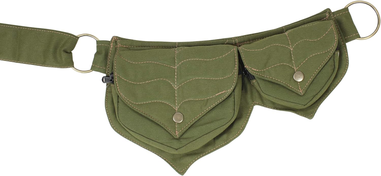 Cotton two Leaf Pocket Waist Belt-Sage
