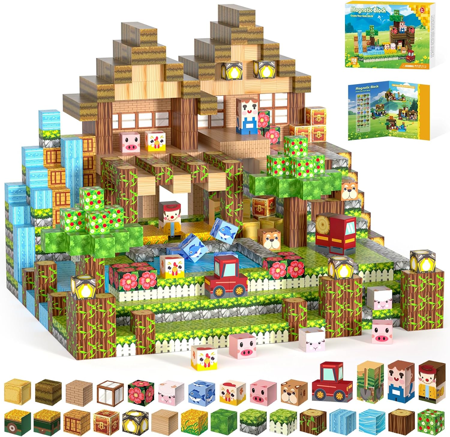 150pcs+100pcs Magnetic Blocks,Magnetic Building Blocks STEM Toys for Kids Ages 3+,Magnet Tiles with Forest Animals Blocks Set