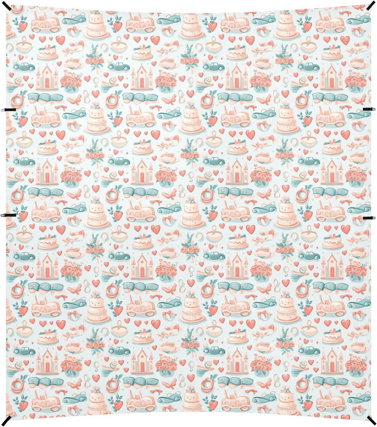 ALAZA Wedding Heart Cartoon Beach Tent Sun Shelter UPF50+ Protection Beach Shade Canopy w/ 4 Sandbags for Outdoor Camping, Fishing, Backyard Fun, Picnic, 10x9 ft