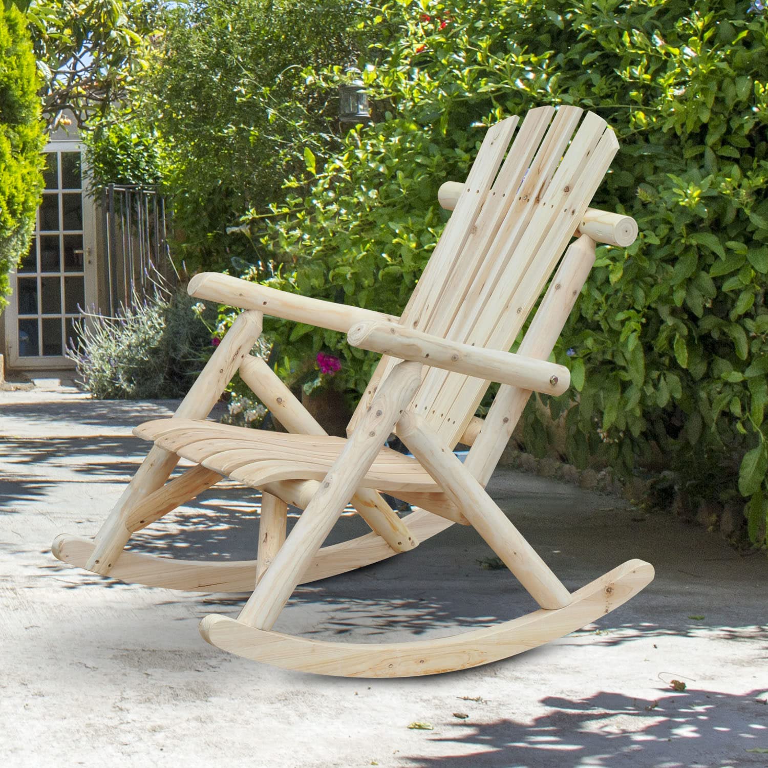 Outsunny Fauteuil de Jardin Adirondack à Bascule Rocking Chair Style néo-rétro Assise Dossier Ergonomique Bois Naturel de pin