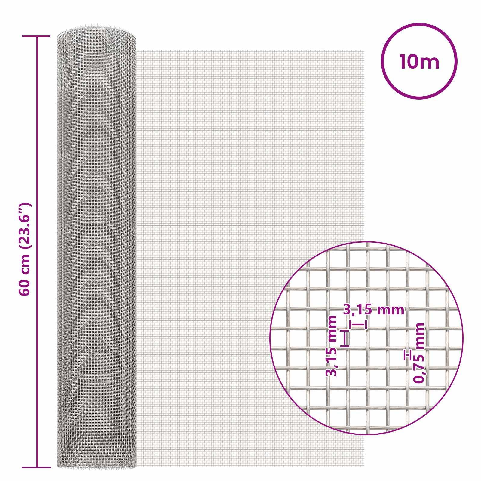 60 x 1000 cm 6 Mesh Edelstahl 201
