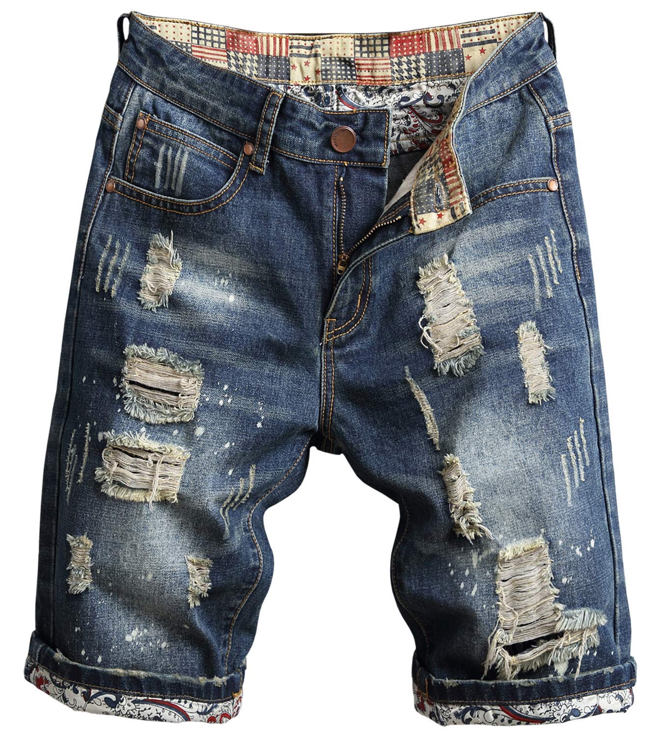 Men's Ripped Jean Short Distressed Straight Fit Denim Shorts