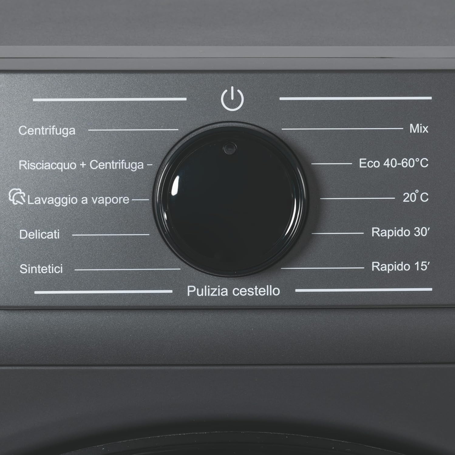 Close-up of the washing machine control dial with program names