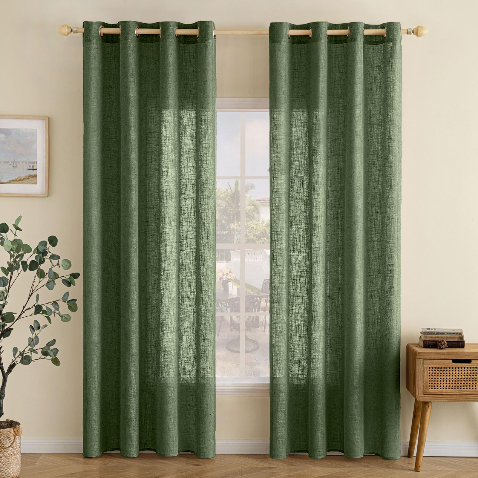 EMEMA Gardinen Vorhänge Leinenvorhang mit Ösen Voile Vorhang Leinenoptik Modern Halbtransparent für Wohnzimmer Dekoschal Küchengardinen Schlaufenschal Kinderzimmer