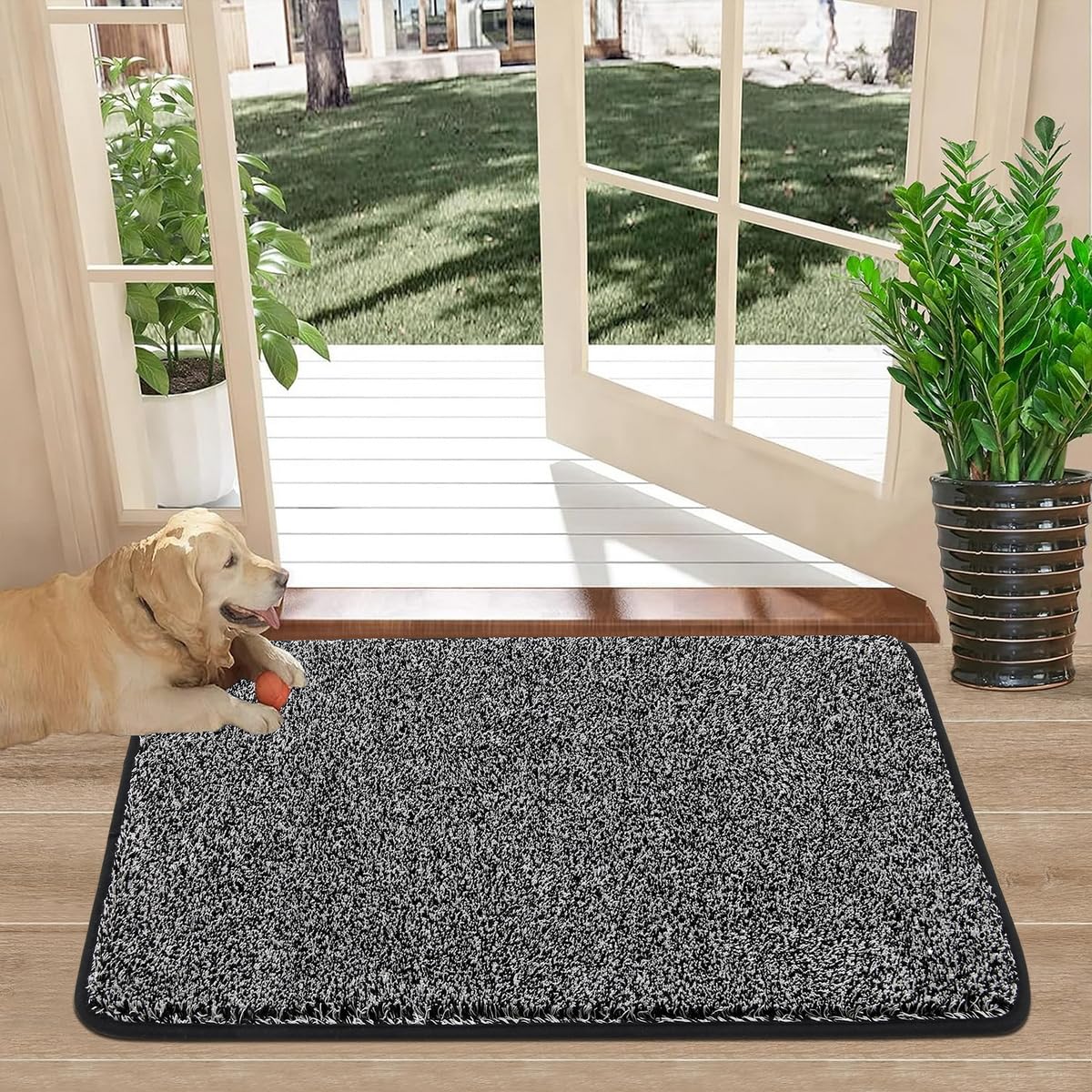Pauwer Groß 80 x 120 cm Fußmatte Rutschfester Eingangstürmatte Waschbar strapazierfähiger Schmutzfänger Flur Teppich Türmatte für Eingang, Patio, Flur, Garten, Innen und Außen (Schwarz)