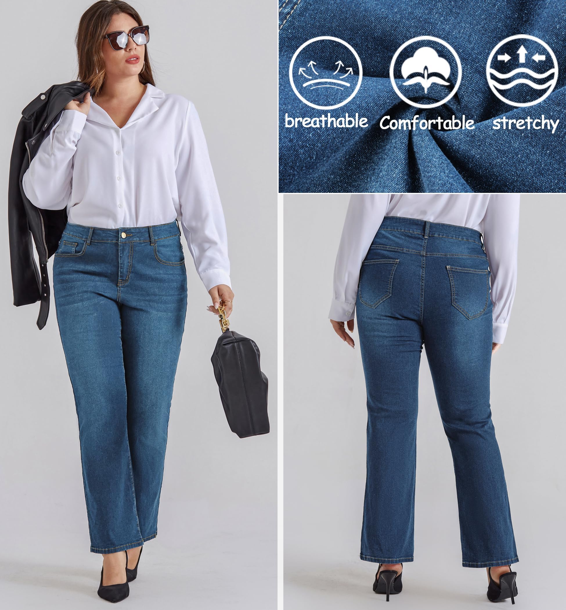 Hanna Nikole Damen Große Größe Bootcut Jeans Hoher Taille Bell Bottom Dehnbare Bootcut Jeans Stretch