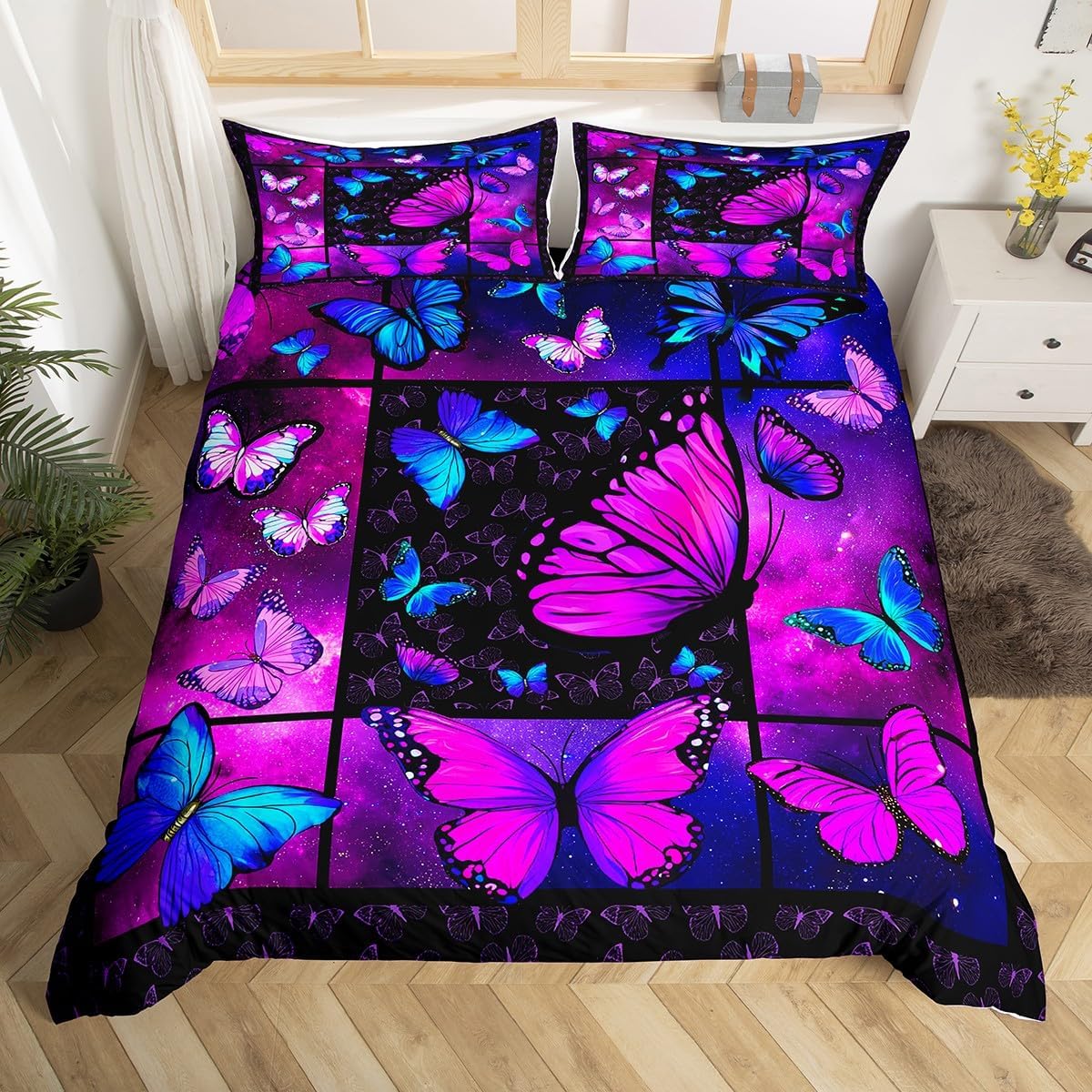 Erosebridal Sunflower Bedding Set Full Black White Milk Cow Duvet Cover Black White Cow Print Comforter Cover for Kids Girls Teens Women Farm Animal Bedspread Cover 2 Pillow Cases Rustic Room Decor