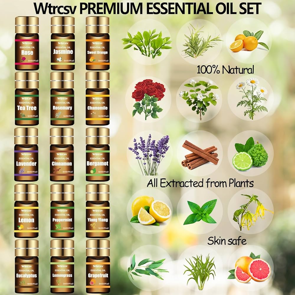 Wtrcsv Essential Oils Set-Top 15 Blends for Diffusers,Candle