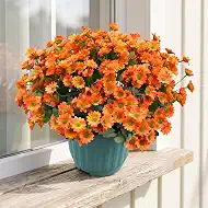 Daisy Artificial Flowers for Outdoors Decoration, 6 Bundles Fake Plants Flowers Bouquet Faux Flowers for Outdoor Planter UV Resistant Silk Flowers for Outside Front Door Porch Patio (Sunset)
