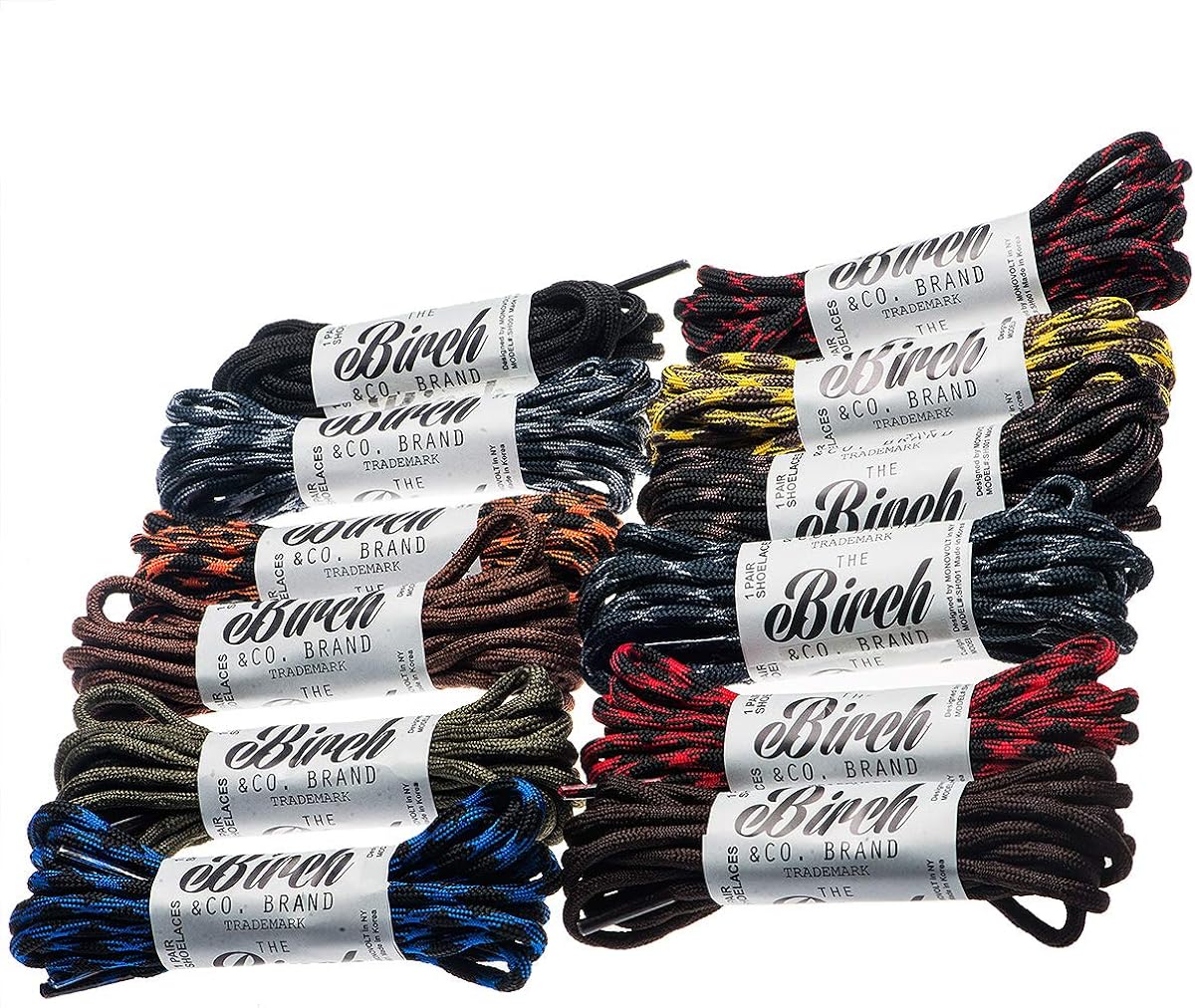 Birch’s 3/16” Thick Special Wave Design Round Boots Shoelaces Solid and Two Tone Colors