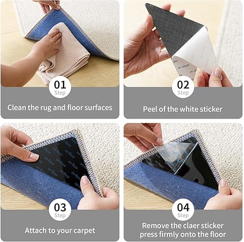 Miniatura 6 de 12 pinzas antideslizantes para alfombras, almohadillas para alfombras, cinta antideslizante para alfombras, agarre de esquina para suelos de madera