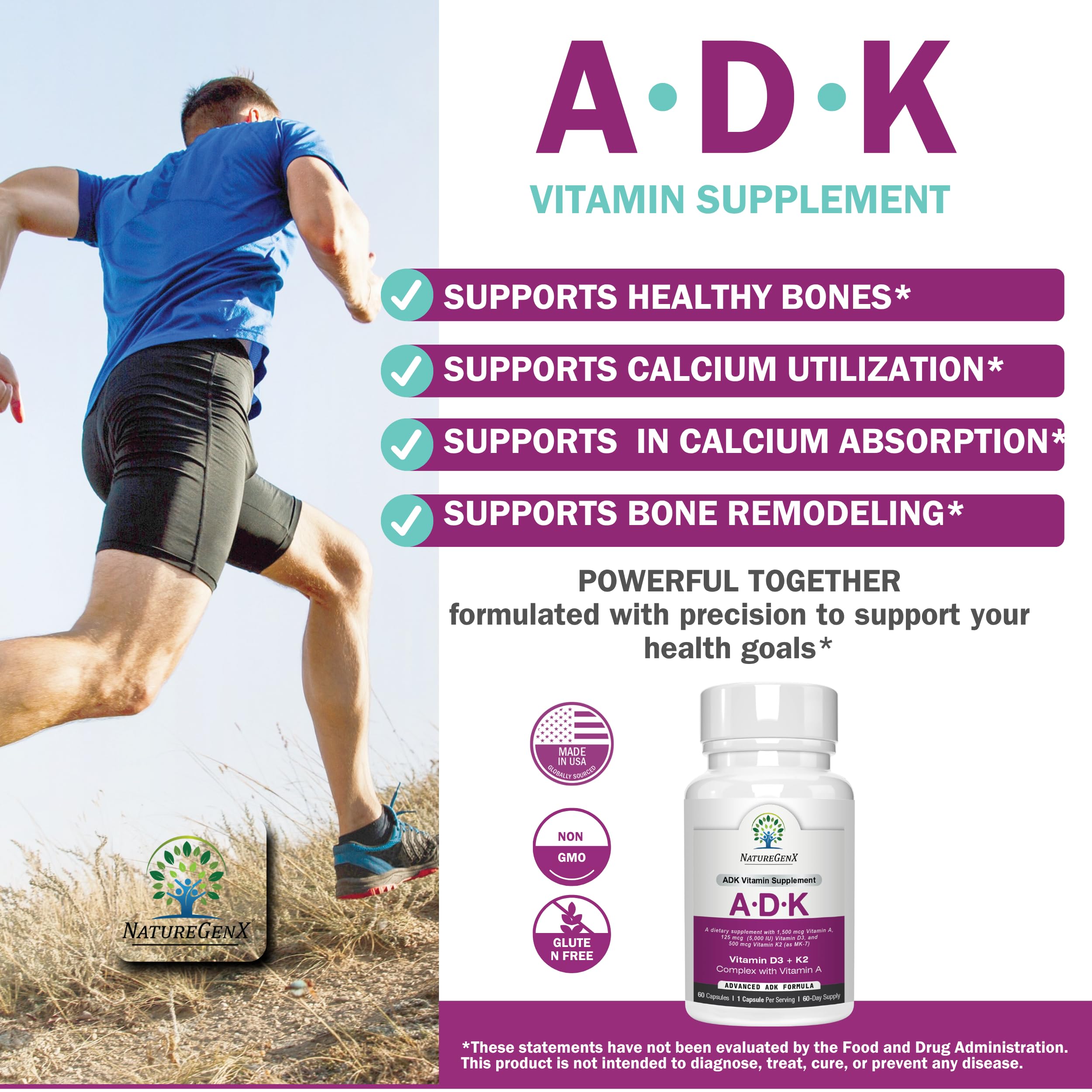 NatureGenX ADK Vitamin Supplement – Vitamins A, D3 & K2 MK-7 for Bone Health & Calcium Absorption – Gluten-Free, Non-GMO, Soy-Free – 60 Capsules (2-Month Supply) — Amazon image 8