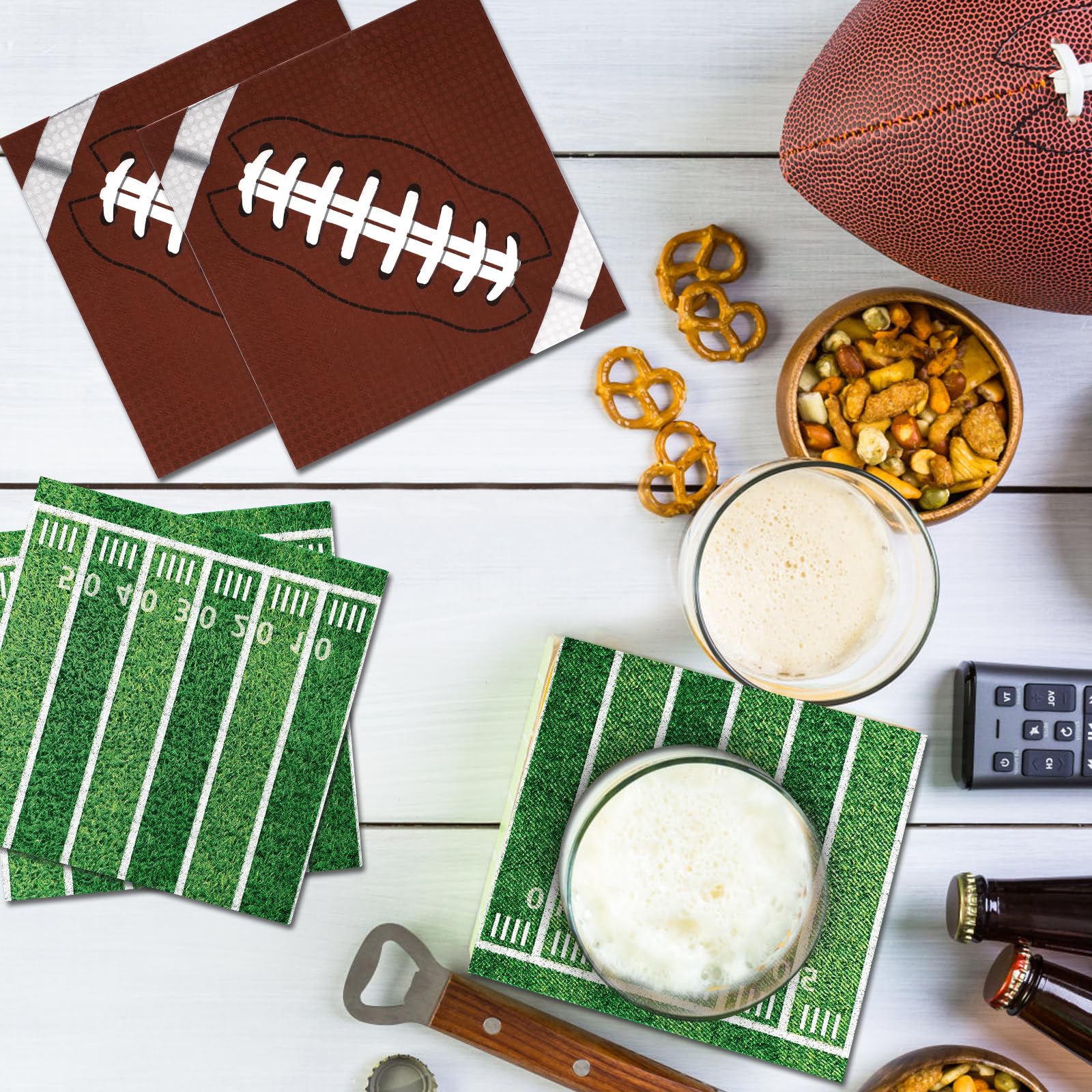 100-Count Football Party Napkins - 2 Designs, 13x13 Inch, For Super Bowl Tailgate & Sports Decor