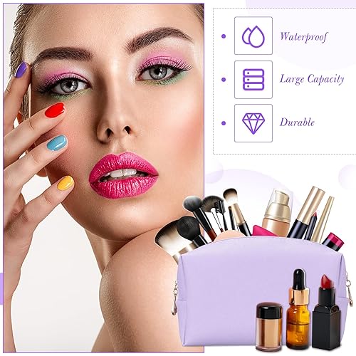 Miniatura 4 de Sanwuta 9 piezas de bolsa de maquillaje de piel sintética para cosméticos, bolsa de maquillaje lisa, bolsa de cosméticos impermeable, bolsas de aseo