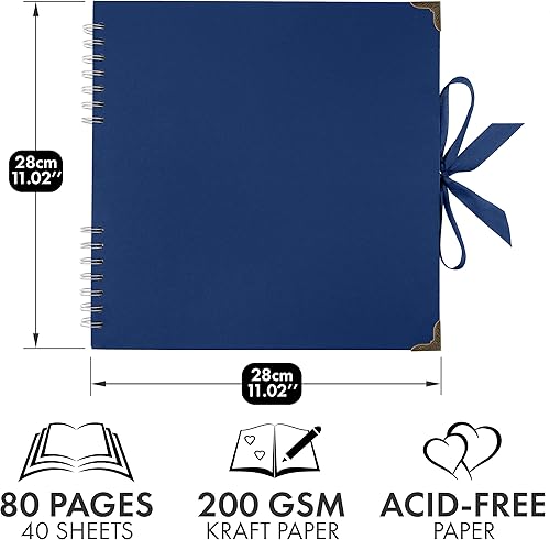 Vista 155 de Bstorify Álbum de recortes de 10 x 10 pulgadas, 70 páginas, protectores de esquina de papel kraft grueso negro, cierre de cinta, ideal para tus