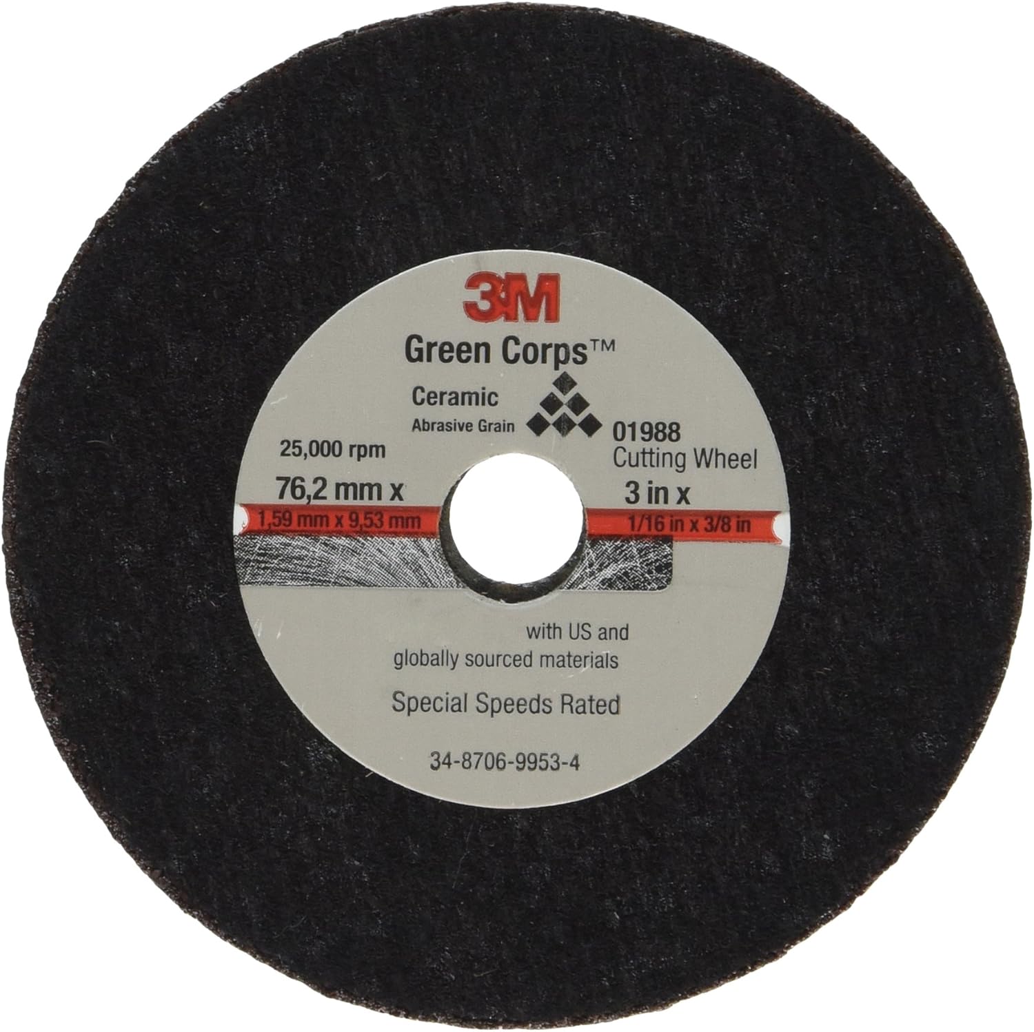 3M General Purpose Cut-Off Wheel, 01988, 3 in x 1/16 in x 3/8 in, 50 per case