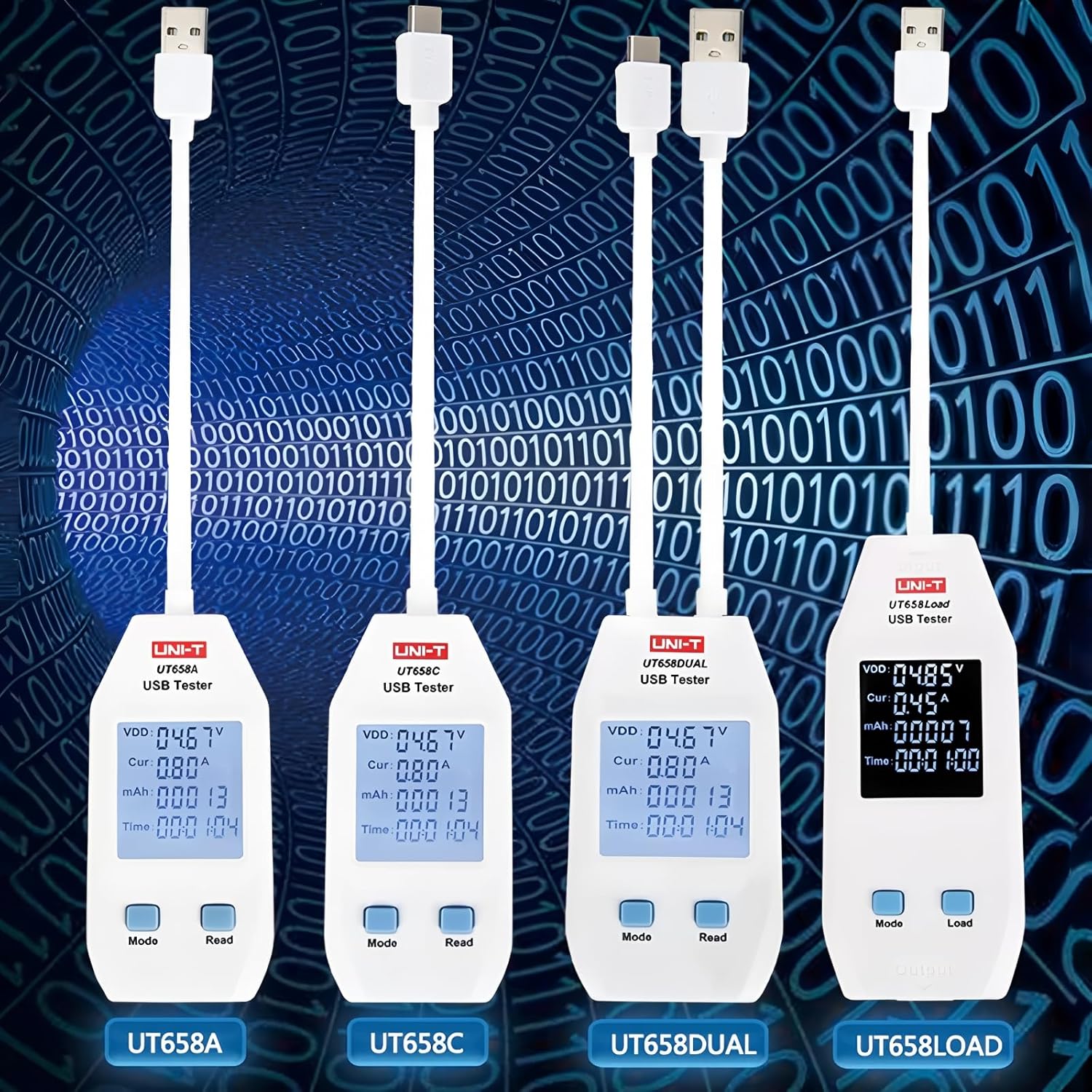 UNI-T UNI-Trend UT658A USB Tester UT658C UT658DUAL UT658LOAD USB Tester/Charger Type A/C Fast Charge Current Capacity Energy Resistance Tester USB Power Meter(UT658LOAD)