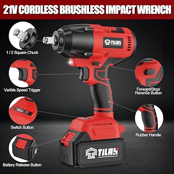 Cordless Impact Wrench 560Ft-lbs(750N.m) 1/2 inch High Torque 21V 2x 4.0Ah Battery Electric Power Impact Gun Brushless Motor 2300RPM Speed Fast Charger 5 Sockets for Car Lug Nuts
