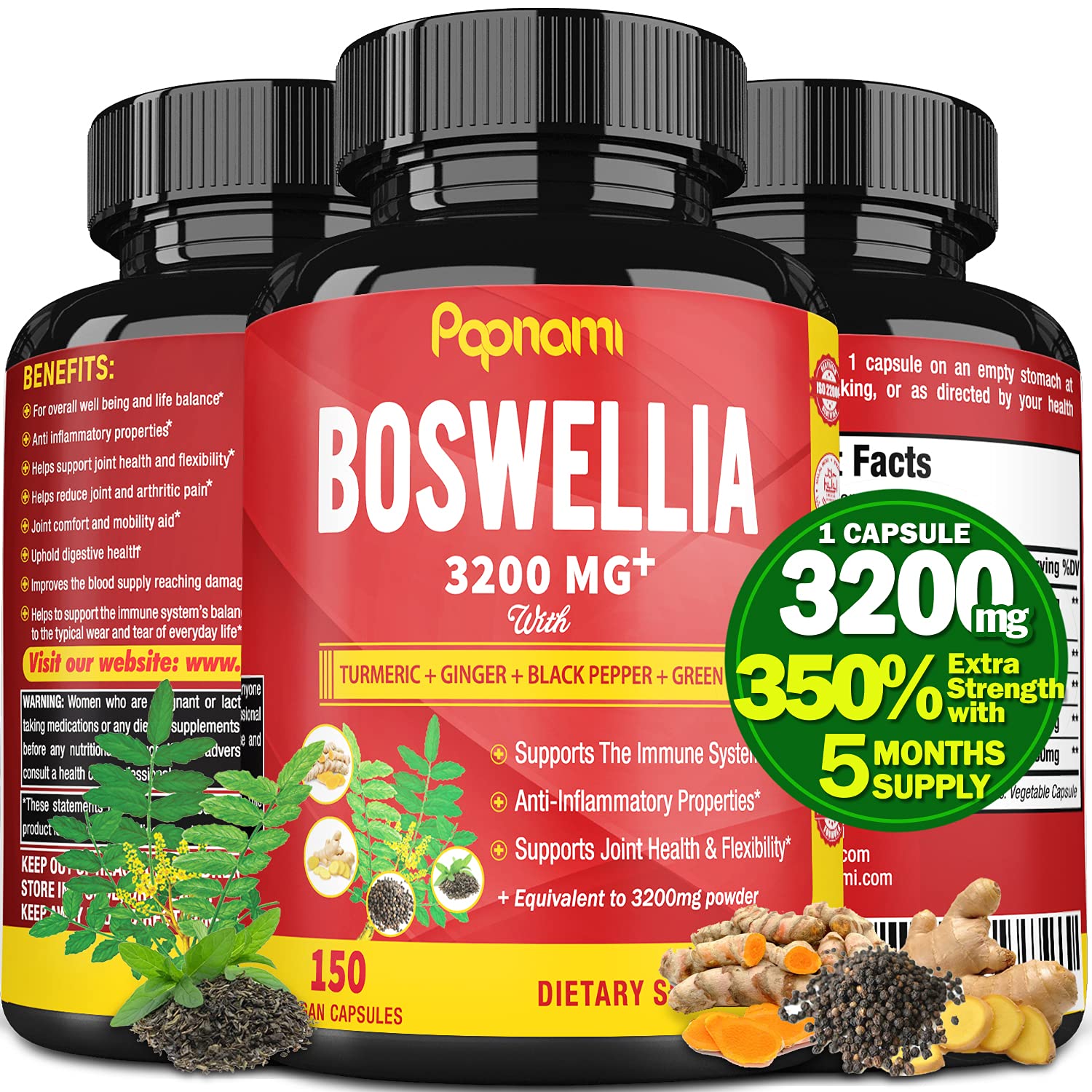 Buy Boswellia Serrata Extract s Equivalent to 3200mg & Turmeric, Ginger