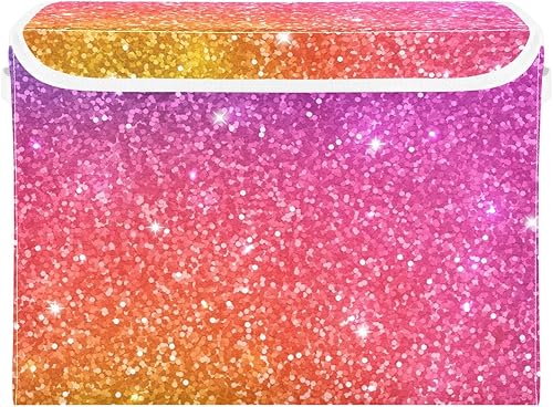 GAIGEO Contenedor de almacenamiento de tela con purpurina rosa y morado, contenedor de almacenamiento para armario, organizador de armario para