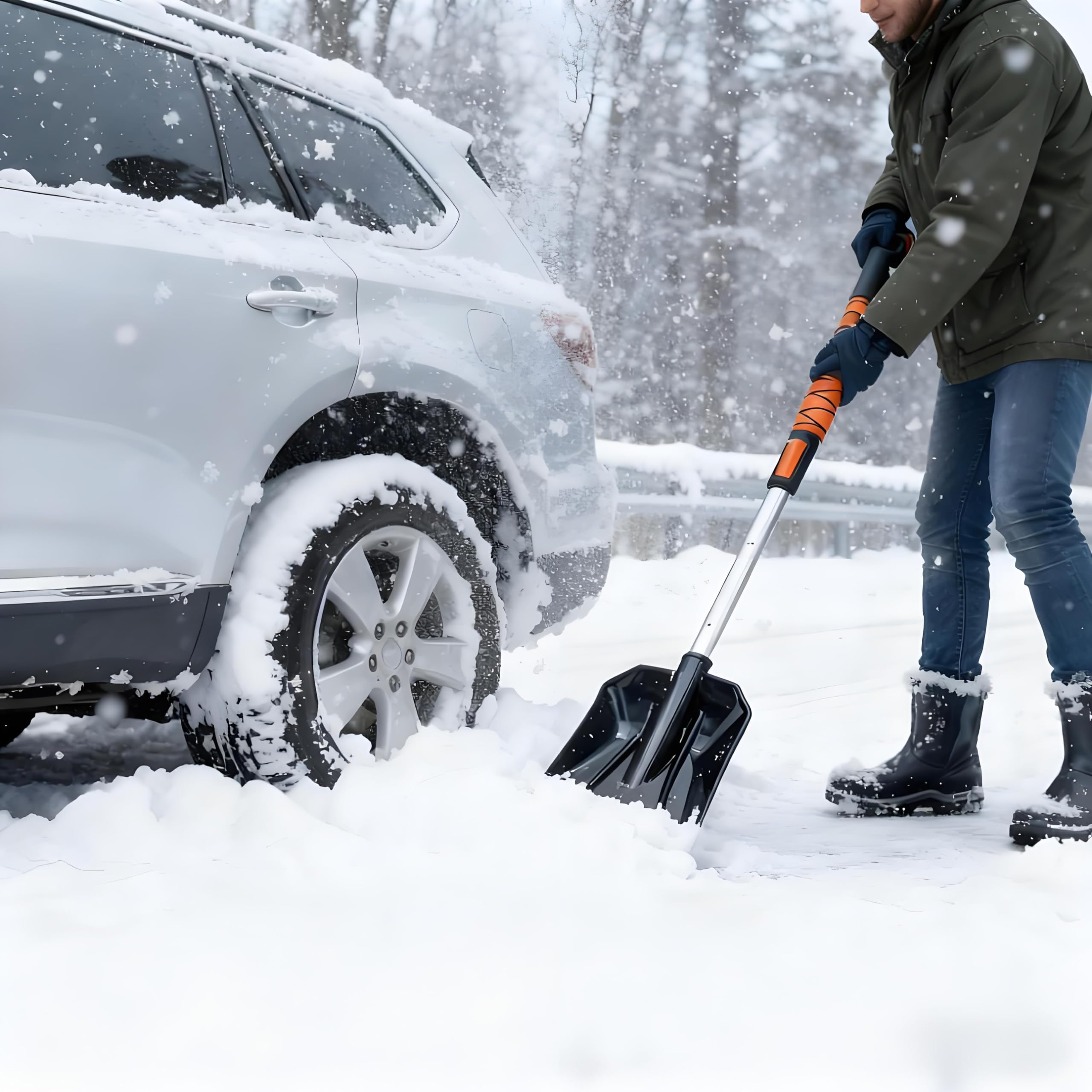 Magshion 4 in 1 Eiskratzer und Bürste Combo für Auto Notfall Schneeschaufel, Ausziehbarer Schneebesen mit Schaumgriff 180° Schwenkbarer Bürstenkopf Schneeschaber für Auto, LKW, Van