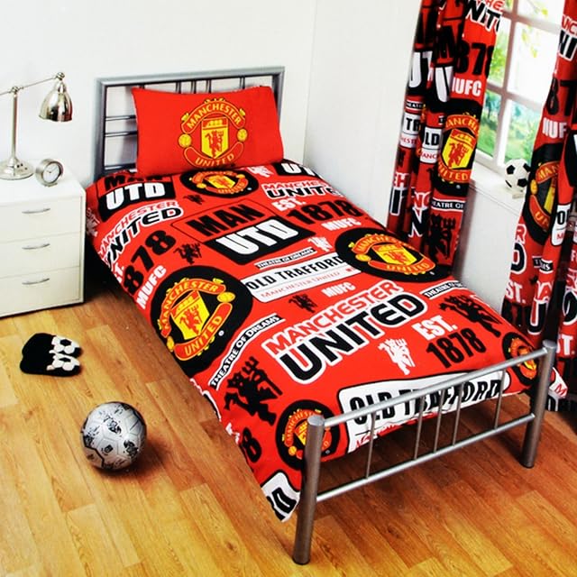 Manchester United FC Childrens/Kids Official Patch Football Crest Duvet Set (Single) (Red)