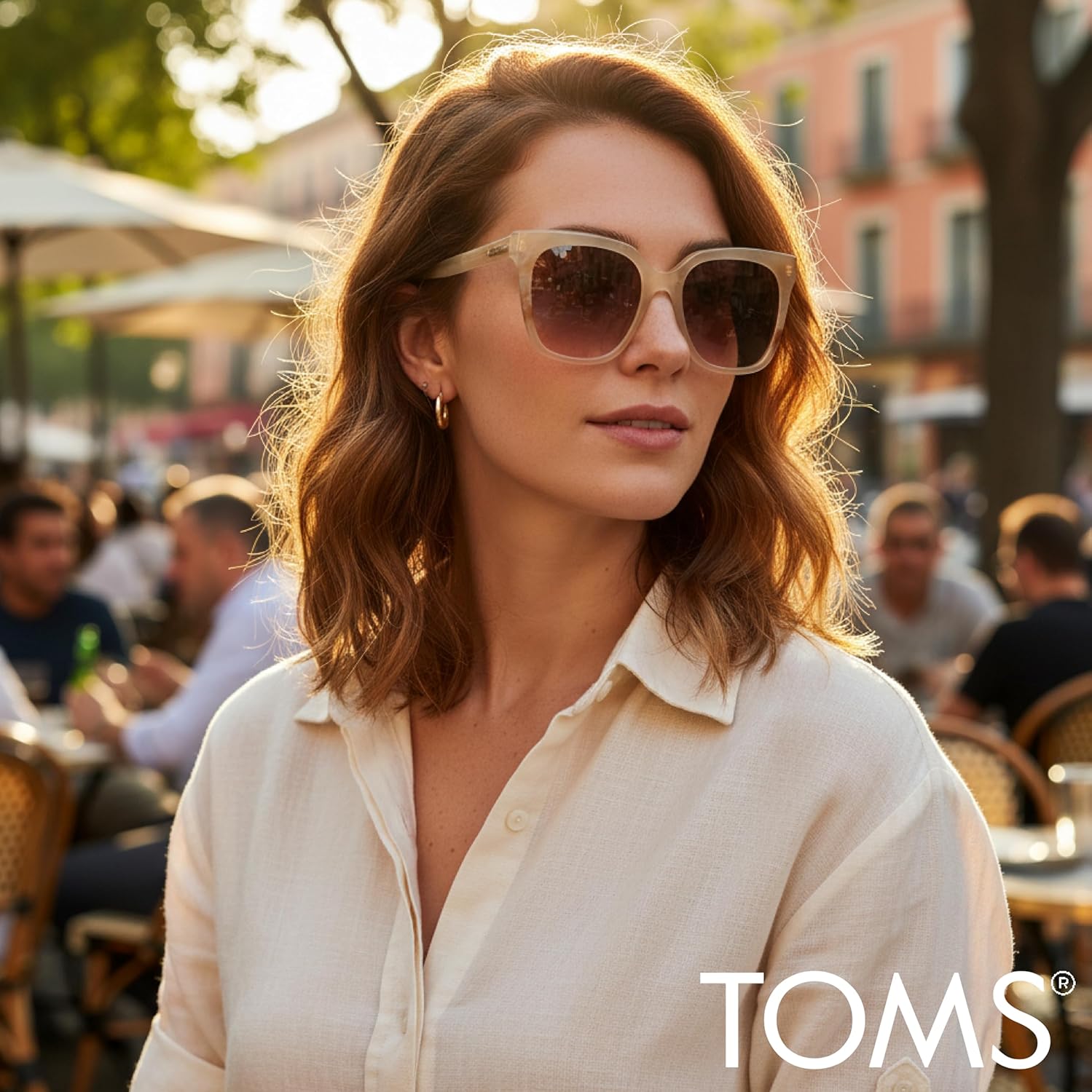 TOMS Women's Natasha Oversized Sunglasses in Oatmilk Latte Lamination with a Brown Gradient Lens
