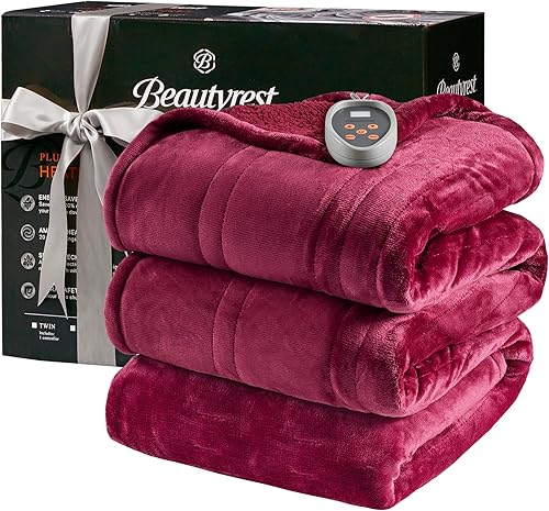 Miniatura 20 de Manta calefactora Beautyrest, manta eléctrica reversible suave y cálida, manta de sherpa para oficina, sofá, 3 ajustes de calor, apagado automático