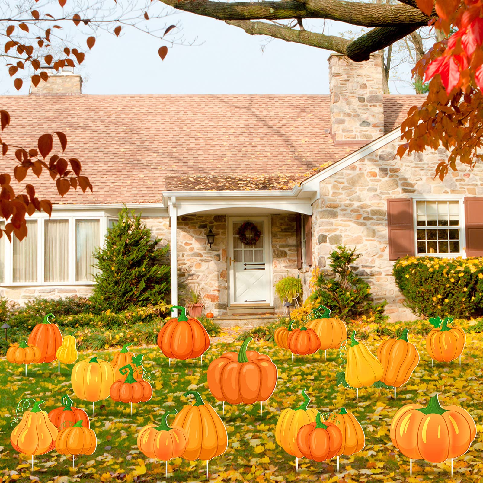 Sintuff Herbst Hofschilder, 4 Stück – 80 X 30 Cm, Outdoor-Deko Für Thanksgiving, Mit Heringen, Aus PP-Kunststoff