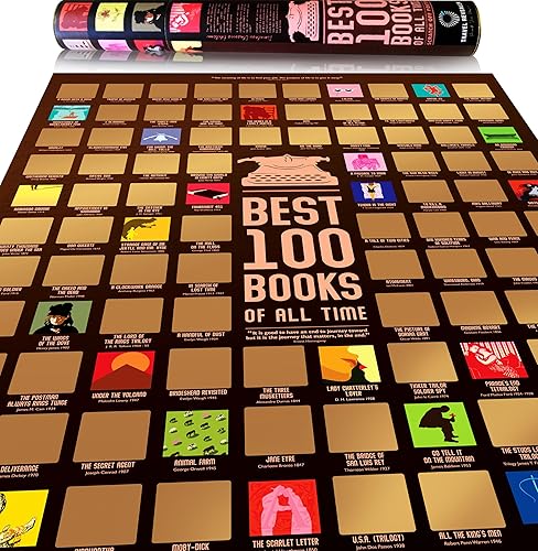 Travel Revealer Póster de 100 libros para rascar, 24 x 17 pulgadas, lista de cubo de libros, póster para rascar, póster para raspar de los 100