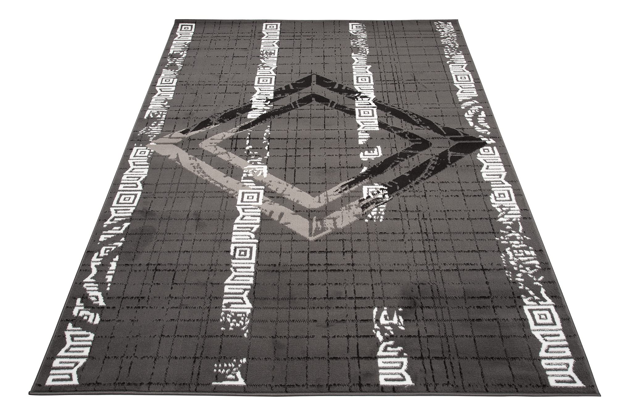 TAPISO Atena Tapis de Salon Chambre Ado Design Moderne Gris Foncé Blanc Motif Grec Doux Fin Poil Court 140 x 200 cm