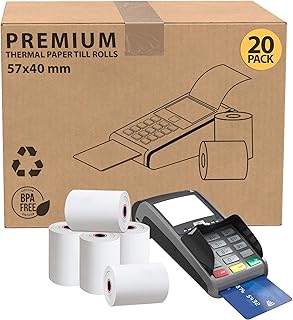 iSOUL 57 x 40mm Till roll, Card Machine Paper Rolls, 20-Pack POS, PDQ Rolls, Thermal Receipt Printer Rolls for Credit Card Machine Rolls, EPOS Compatible with Clover Flex Verifone Ingenico Paypoint