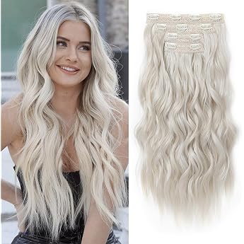 reecho clip-in extensions 4 pieces blonde hair extensions clip-in hair extensions 60 cm thick long beach waves hairpieces invisible lace natural soft hairpieces platinum blonde