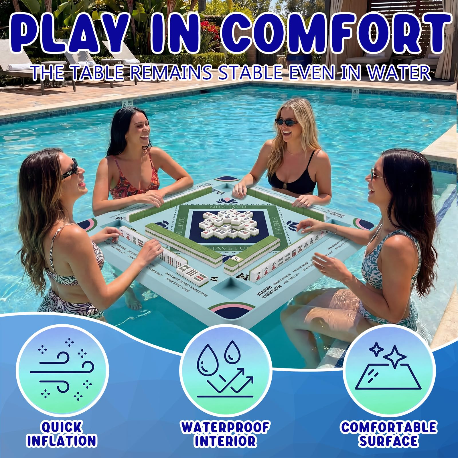 Grande tavolo da gioco galleggiante Mahjong per piscina, piscina e vasca idromassaggio, per giochi di carte Mahjong, domino, poker, piscine per adulti, vassoio da gioco per feste estive