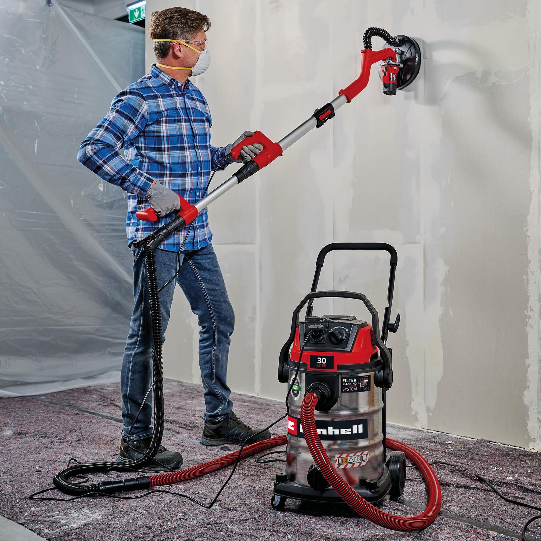 Einhell Aspiratore TE-VC 3080 SACL (1150 W, 220 mbar di potenza, serbatoio da 30 L, classe di protezione dalla polvere L, filtro HEPA, pulizia del filtro, presa automatica, accessori inclusi)
