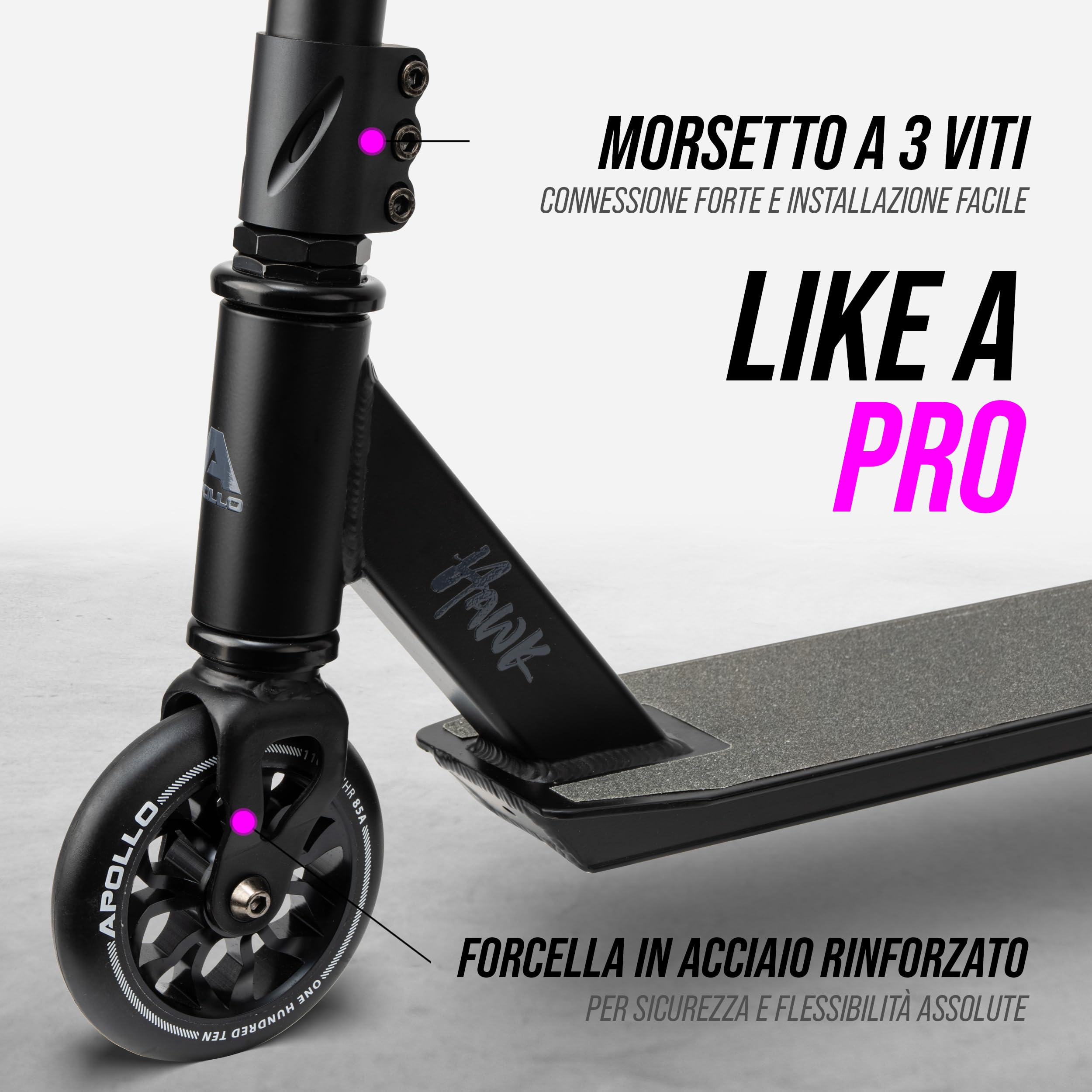 Apollo Stunt Scooter Hawk - Freestyle Kick Scooter per bambini e adulti, Monopattino per bambini, Monopattino per trick per ragazzi e ragazze dai 6 anni