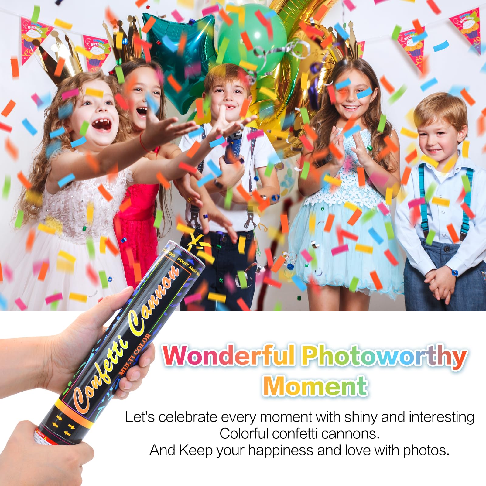 FIEKEICC Konfettikanone, mehrfarbig, 12 Stück, biologisch abbaubar, Konfetti-Popper, Party-Konfetti-Shooter, 30,5 cm, Konfetti-Popper für Hochzeit, Geburtstag, Abschlussfeier, Neujahrsfeier