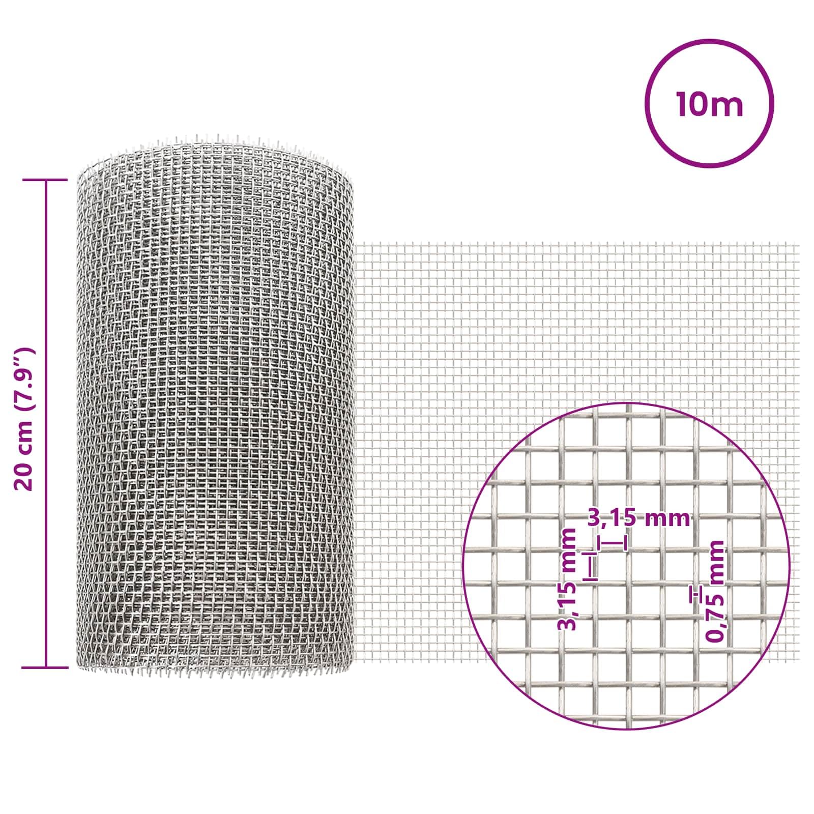 Generisch Mesh Bildschirm 20 x 1000 cm 6 Mesh Edelstahl 201 Silber,Zaunfelder,3.65 kg-42039646