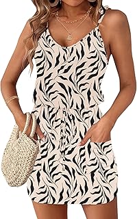 Womens Summer Dresses Sleeveless Spaghetti Strap Beach Cover up Drawstring Waist Mini Short Dress with Pockets