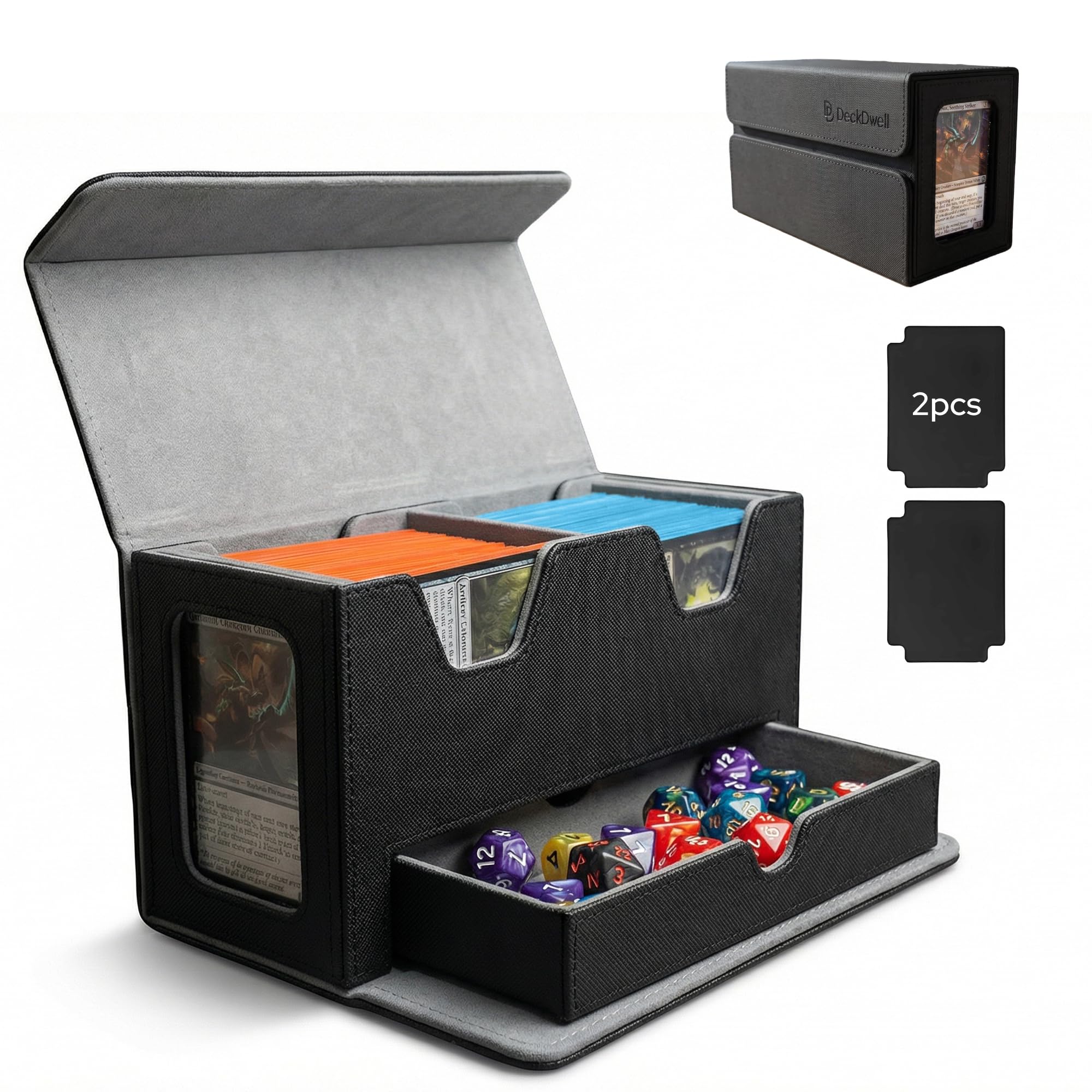 DeckDwell Double deck box, mtg commander box with 2 Commander Display & 1 Dice Tray, Fits 200+ Double Sleeved, tcg deck box for CCG TCG Sports