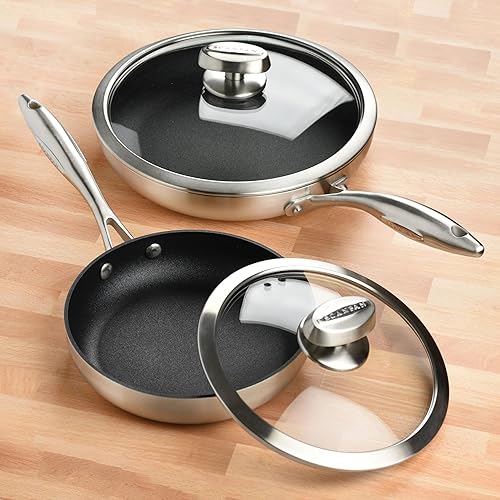 Miniatura 6 de Scanpan CX+ - Juego de sartenes antiadherentes con tapas, sartenes de 8 y 10.25 pulgadas con Stratanium Plus, acero inoxidable de 5 capas